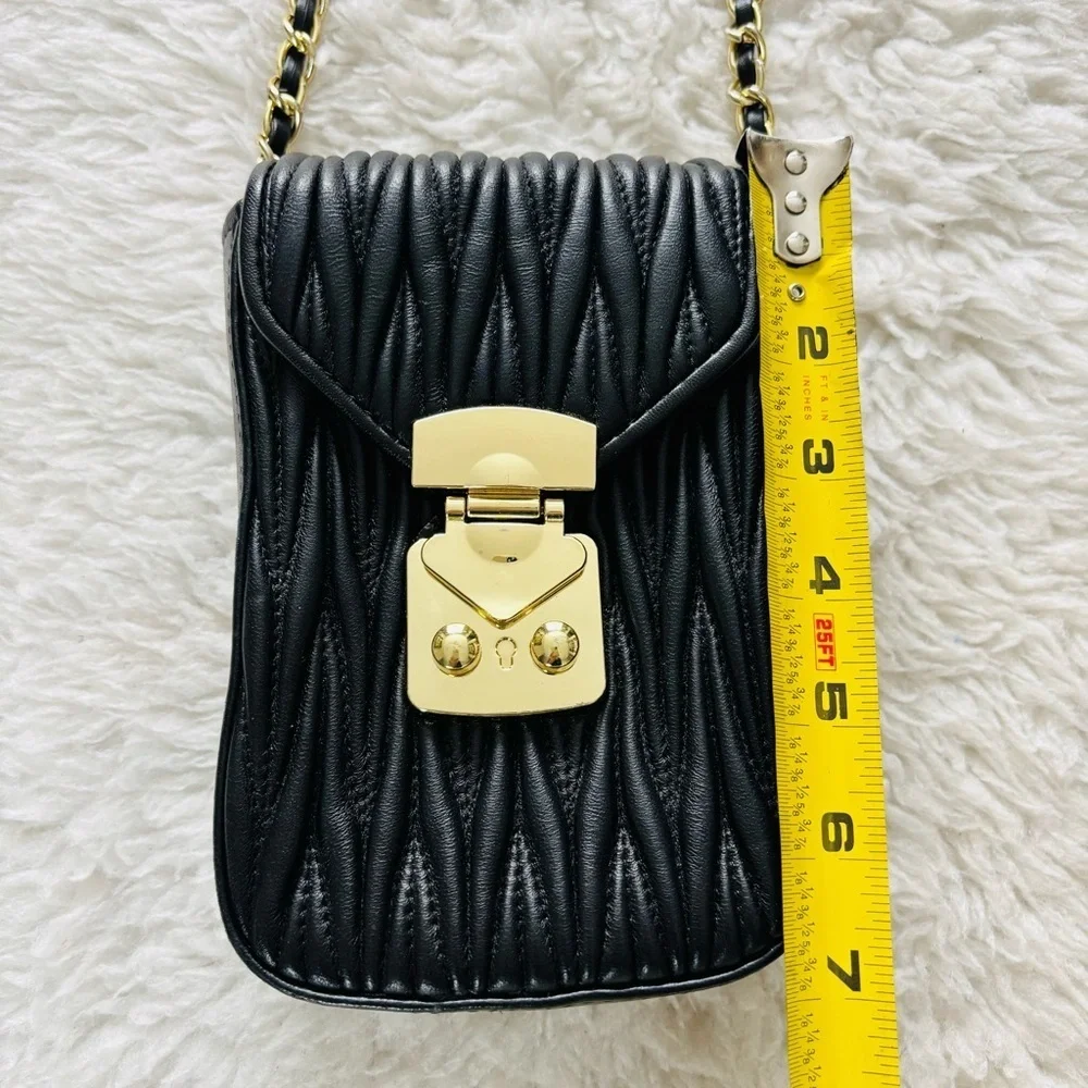 Tiffany & Fred Paris Black Quilted/Gold Small Shoulder/Crossbody Bag 7”x5”x2”